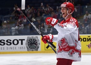 OSTRAVA, CZECH REPUBLIC - MAY 9: Denmark's Nicholas Jensen #48 celebrates after scoring Team Denmark's first goal of the game during preliminary round action at the 2015 IIHF Ice Hockey World Championship. (Photo by Richard Wolowicz/HHOF-IIHF Images)

